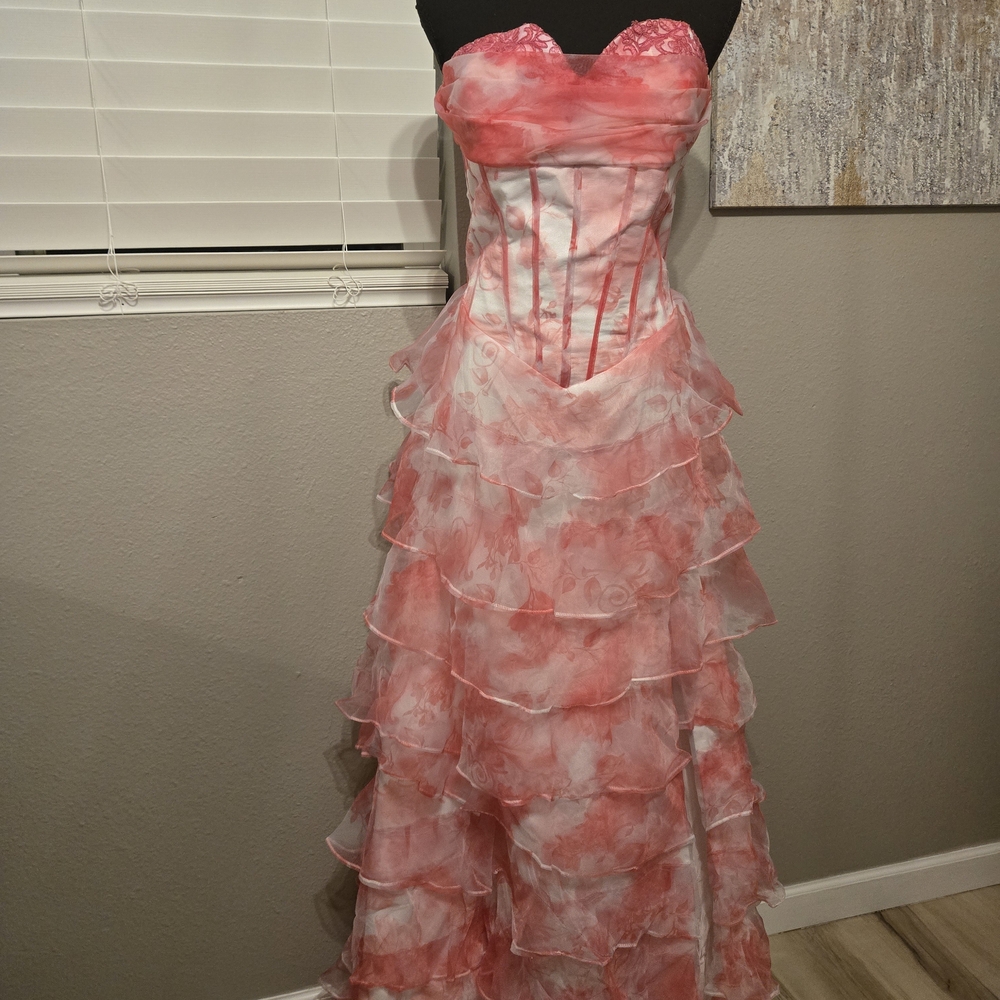 NWOT Elegant Pink Strapless Ruffled Gown